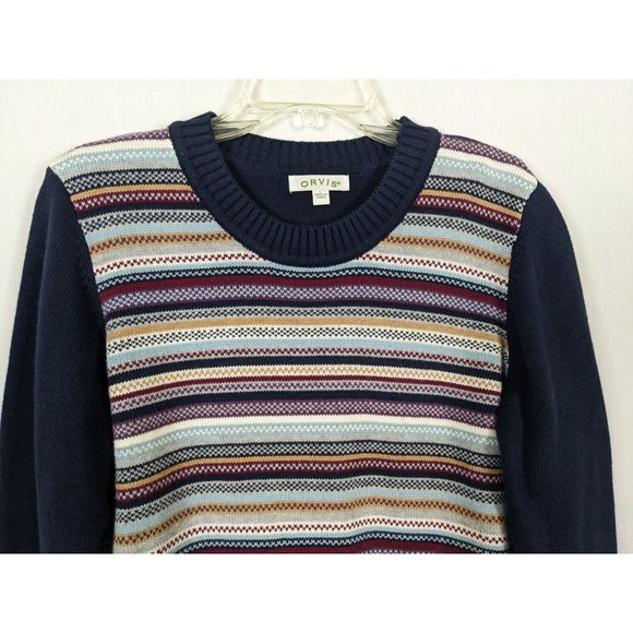 Orvis long sleeve blue with multi colored stripes and shoulder pads women sz L - Picture 3 of 9